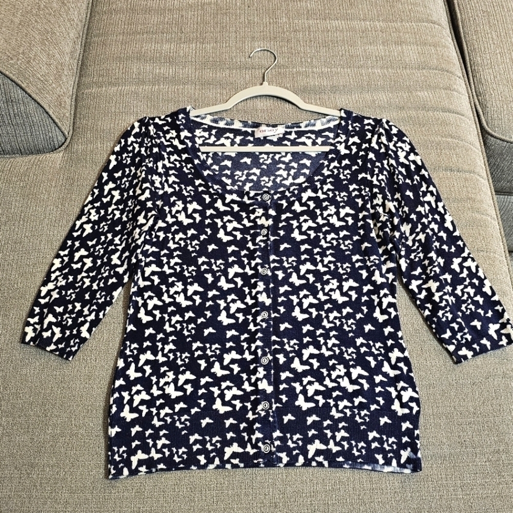 Orsay Dark Blue White Butterfly Casual Office Career Sweater Size Small